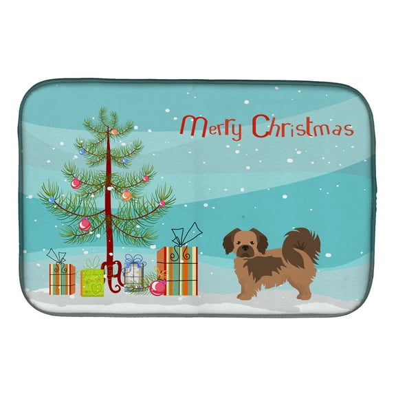 Tibetan Spaniel Christmas Tree Dish Drying Mat