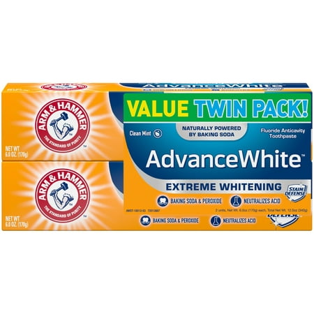 Arm & Hammer Advance White Extreme Whitening with Stain Defense, Fresh Mint, 6 oz Twin Pack (Packaging May (Best Stain Removing Toothpaste Uk)