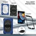 thumbnail image 3 of ELEHOLD Rugged Hybrid Case For iPad 9th/8th/7th Generation, with Built-in Kickstand 360° Rotating Handstrap Crossbody Shoulder Strap Shockproof Heavy Duty Case, Navyblue+Black, 3 of 9