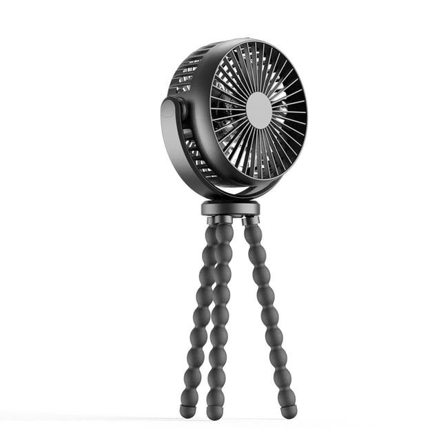 Ventilador multiusos silencioso (320*145*66 mm), ventilador de abrazadera con luz nocturna, ventilador de batería de 5200 mAh con trípode flexible, ventilador USB giratorio de 360° para cochecit