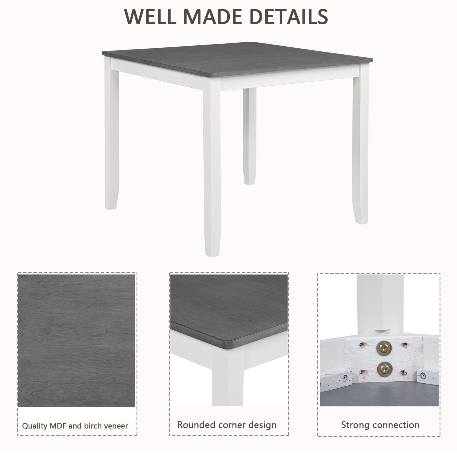 MAYEERTY 5-Piece Dining Table Set with 4 Chairs, Wood Dining Set for 4, Space-Saving for Small Kitchen Dining Room Apartment, Grey