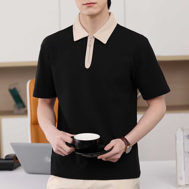 pstuiky camisetas para hombre, Camisa de manga corta con cuello vuelto y cremallera informal de color liso para hombre camisetas de hombre xl