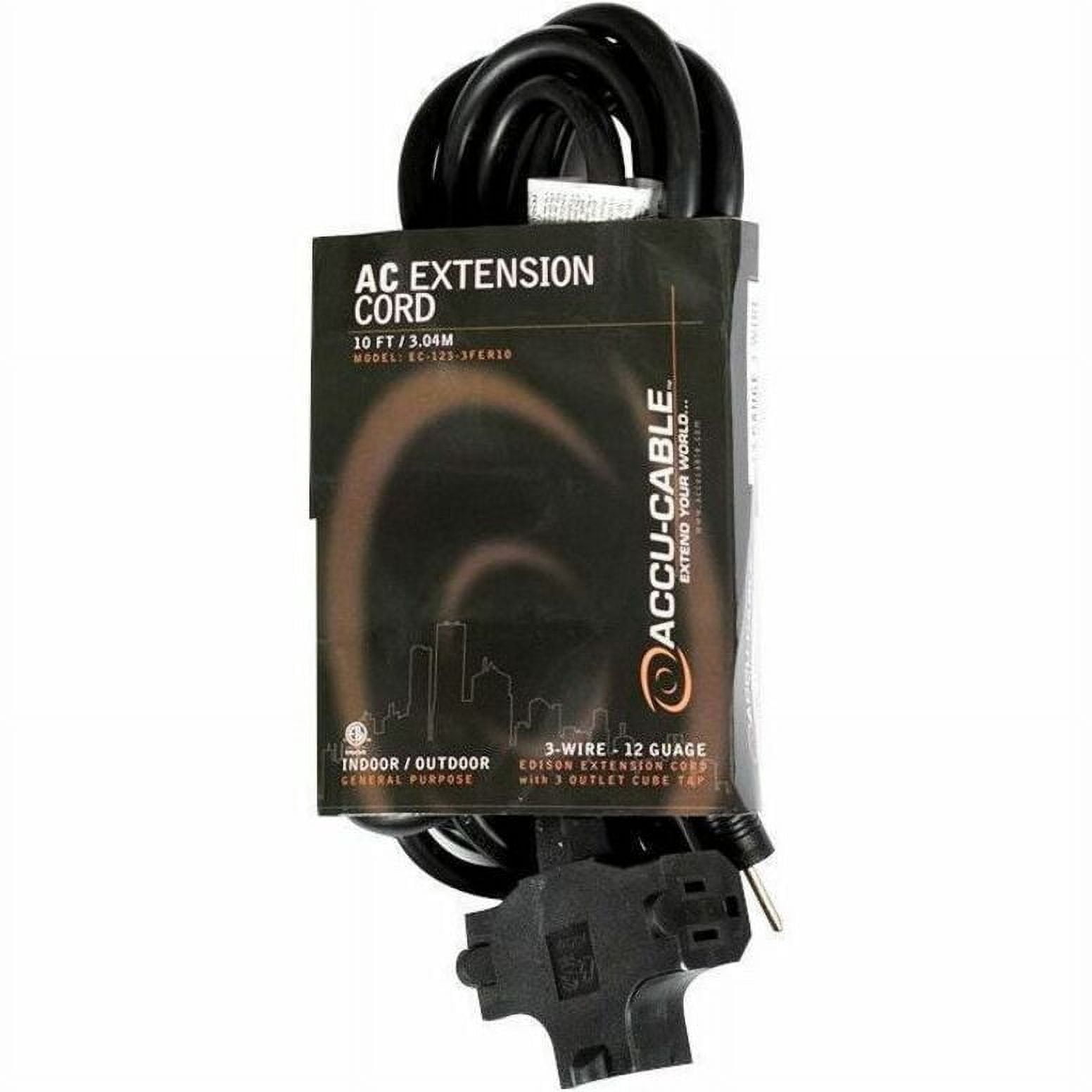 Accu Cable EC123-3FER10 12 Gauge 10' Black 3 Outlets Outdoor & Indoor Extension Cord