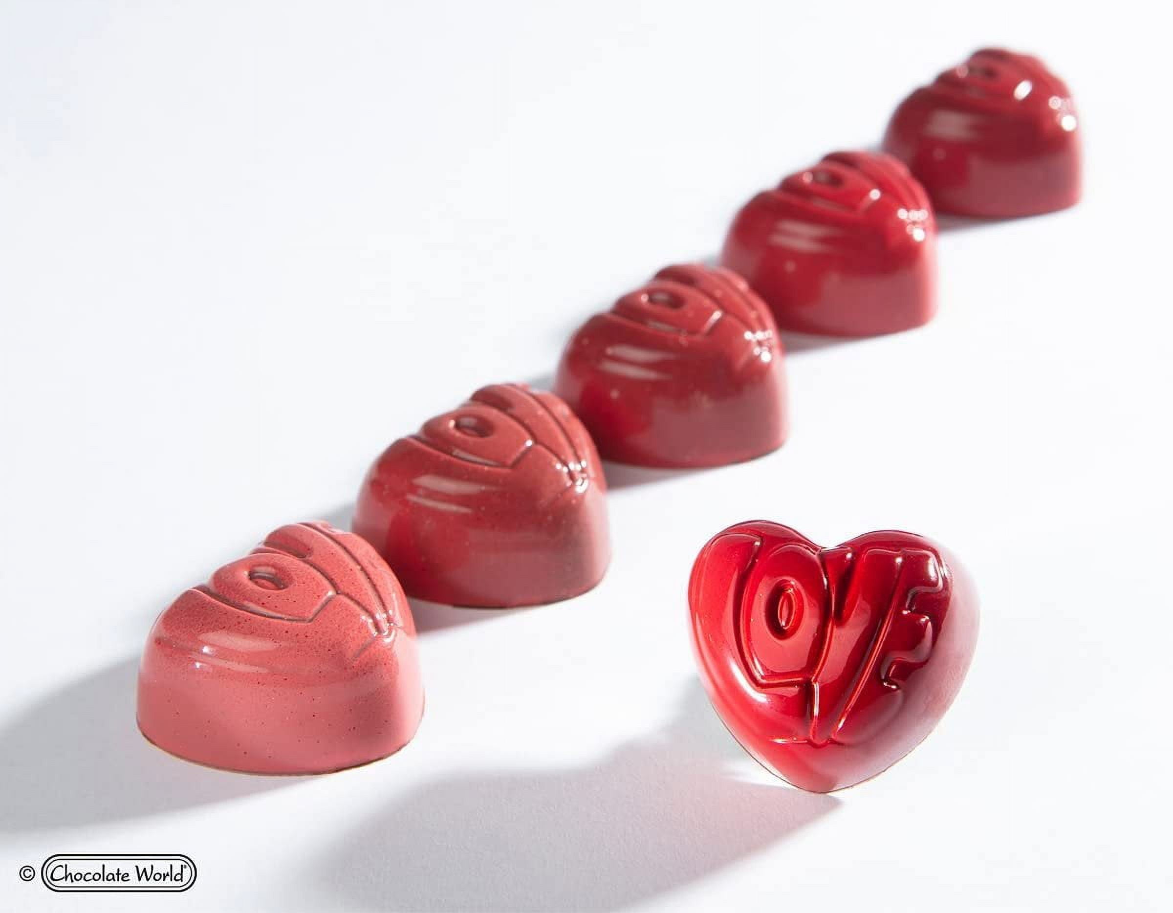 Chocolate World 1599 Polycarbonate Chocolate Mold Striped Heart Candy Mould  with 21 Cavities, Each 30mm x 30mm x 9mm High 