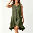 thumbnail image 5 of Josdec Women's Casual Round Neck Sleeveless Mini Dresses Button Front Irregular Hem Cotton Solid Color for Summer Daily Wear S-XXL, 5 of 8