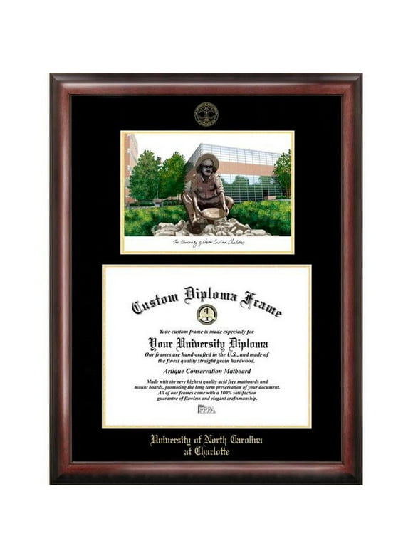 Campus Images  University of North Carolina  Charlotte Gold embossed diploma frame with Campus Images lithograph