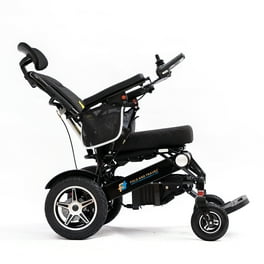 Fold And Travel Manual Recline Light weight Fold able Electric Power Portable Wheel chair Black Frame Blue Seat
