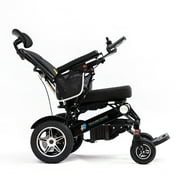 Fold And Travel Manual Recline Fold Electric Wheelchair Travel Ready Portable Power Chair Travel Companion for Seniors and Adults (1 Battery 15+ Miles Range, Black Frame)