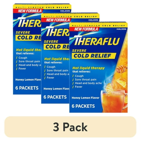 (3 pack) Theraflu Daytime Severe Cough Cold and Flu Relief Medicine Powder, Honey Lemon, 6 Count (3 pack) Theraflu Daytime Severe Cough Cold and Flu Relief Medicine Powder, Honey Lemon, 6 Count