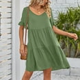 thumbnail image 2 of IROINNID Dress for Women 2023 Formal Evening Night Dress Summer V-neck Solid Color Three-Layer Pleated Fit&Flare Dress,Olive Green, 2 of 6