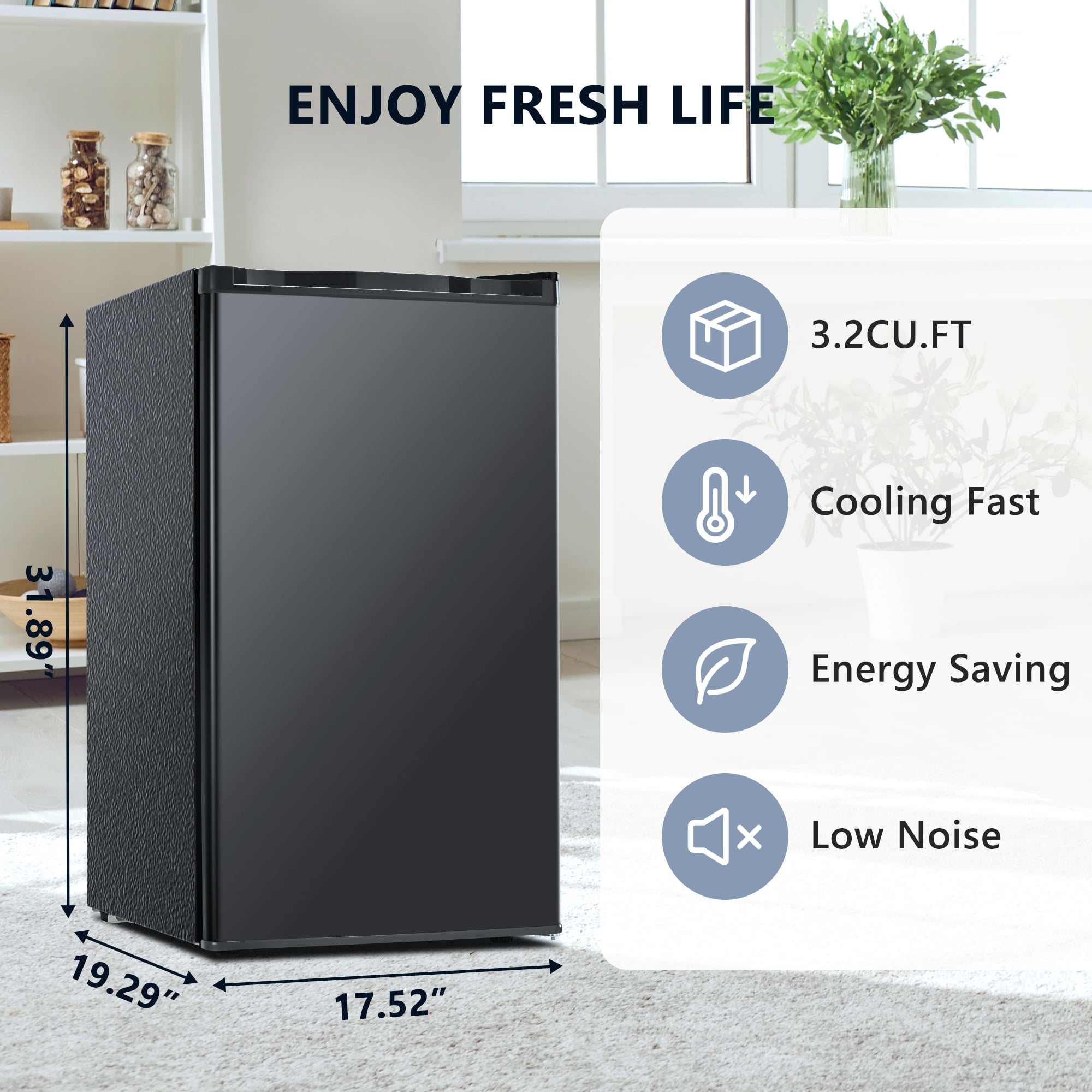 Simzlife 3.2 Cu.ft Mini Fridge with Freezer, Compact Design Mini Refrigerator with Single Door, 19.3 in D, 31.9 in H