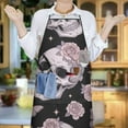 thumbnail image 6 of Black Skull Rose Butterfly Pattern Apron-Garden Aprons for Women with Pockets-Cotton Linen Waterproof Kitchen Cooking Gardening Aprons Adjustable for Kitchen,Cooking,BBQ and Salon 33x27 Inch, 6 of 7