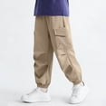 thumbnail image 2 of Lenpel Boys Girls' Baggy Joggers Kids Elastic Waist Pull on Pleated Cinch Bottom Cargo Pants Casual Athletic Pants(Khaki,14-15 Years), 2 of 6