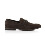 Ferro Aldo Demitri MFA19683 Classic Moc-toe Penny Loafers with decorative Buckle, in Chocolate Suede, Mens US Size 9.5