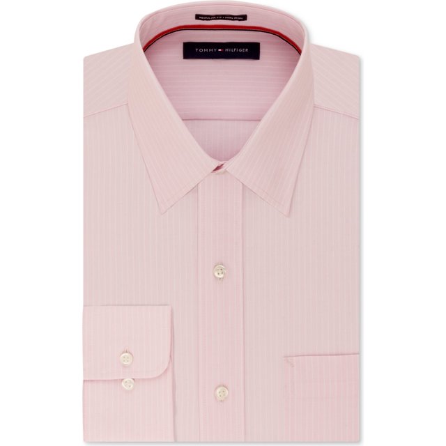 Tommy Hilfiger Camisa de vestir con botones forrados para hombre, rosa, cuello de 17.5 pulgadas, manga de 36 a 37 pulgadas