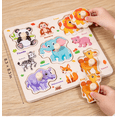 thumbnail image 2 of OKKVV Wooden Wild Animal Peg Peg Puzzle Board, Small Knob Hand‑Grab Matching Jigsaw, Montessori Early Educational Learning Toy For Toddlers Kids Home Preschool Play, 8.3 x 8.3 in, 2 of 6