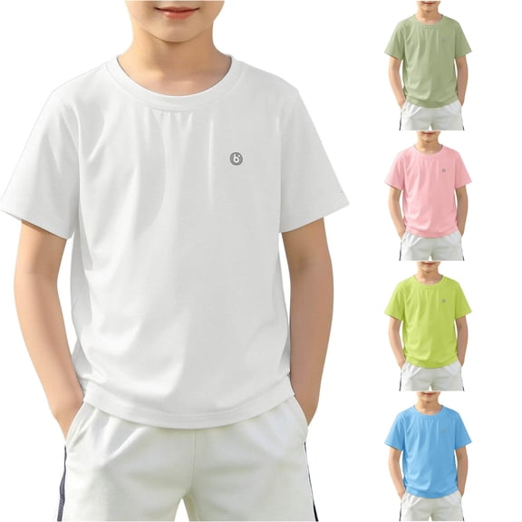 Toddler Girls' Short Sleeve Crew Neck Tee T-Shirt Summer Solid Color Athletic Tee Size 4-5T , White