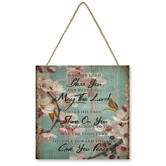 Cherry Decor May The Lord Bless You And Keep You Wall Art Wooden Sign Vintage Pictures for Bedroom Bathroom Kitchen Wall Decorations Bar Interior Decor 12"x12" Wooden Hanging Signs