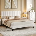 thumbnail image 4 of BeesClover Bed Frame with Adjustable Height Headboard, Upholstered Platform Bed Frame with Vertical Channel Tufted Design, Sturdy Wooden Slats for Noise-Free Support, No Box Spring Needed, 4 of 13