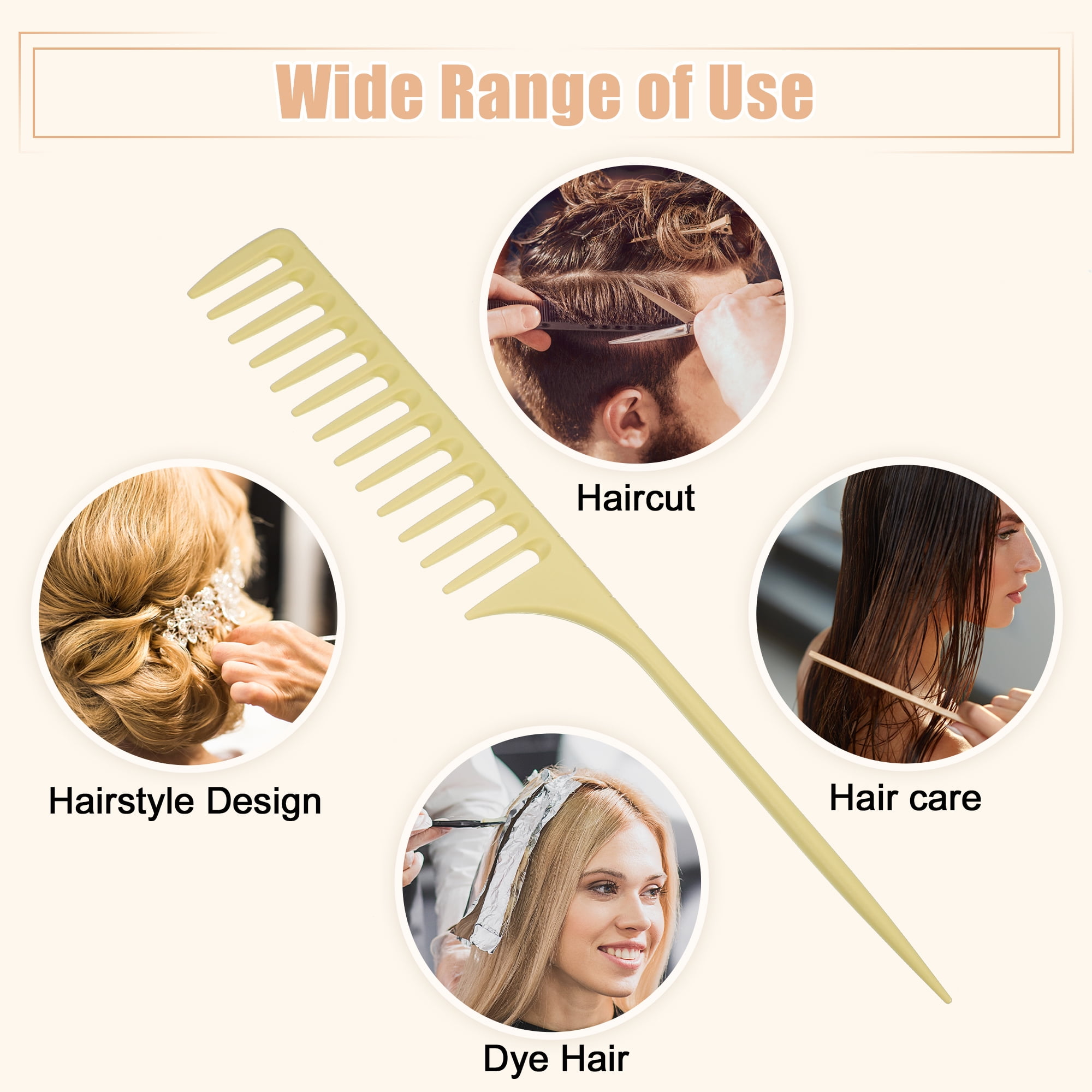 Unique Bargains Wide Tooth Rat Tail Comb Plastic for Wet Curly Hair for Women Men Yellow
