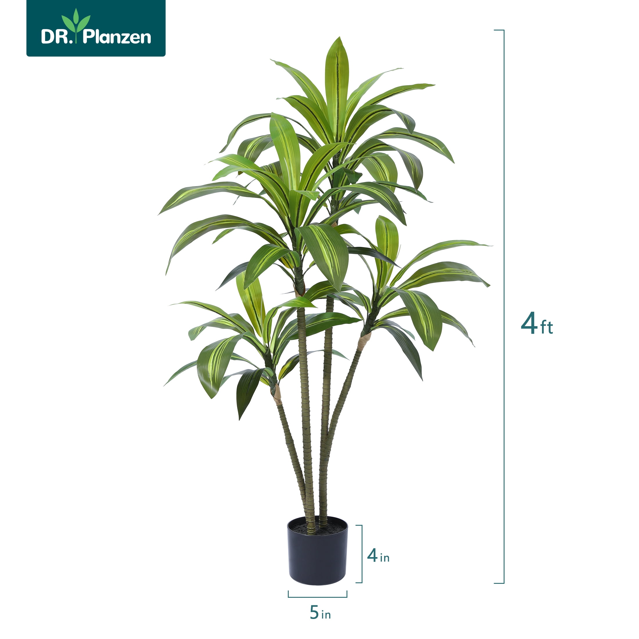 DR.Planzen Artificial Dracaena Tree, 4FT Tall Fake Tree Artificial Dracaena Plants for Indoor, Fake Trees for Office Home Living Room Floor Patio Greening Porch Decor, Set of 1