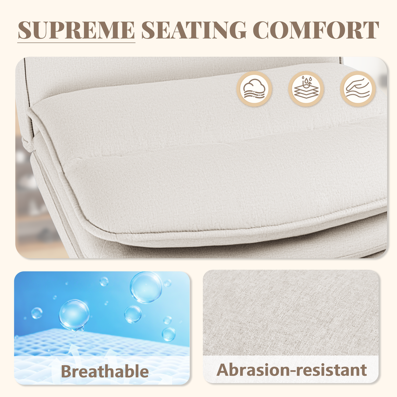 Homall Cross Legged Wide Seat Office Chair with Wheels,Office Armless Desk Chair, Modern Swivel Computer Task Chair Height Adjustable Vanity Chair,in Fabric,Beige