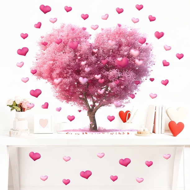 CaiYueKe Valentines Day Stickers Decorative Window Wall Door Vinyl Clings Removable Love Heart Theme Adhesive Decor for Home Party Romantic Atmosphere