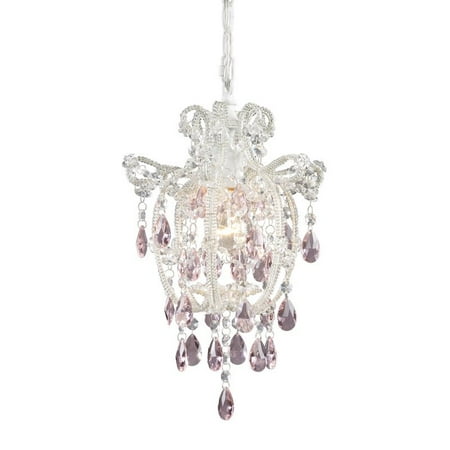 - Elk Lighting Elise Pendant in Antique White and Pink Crystal