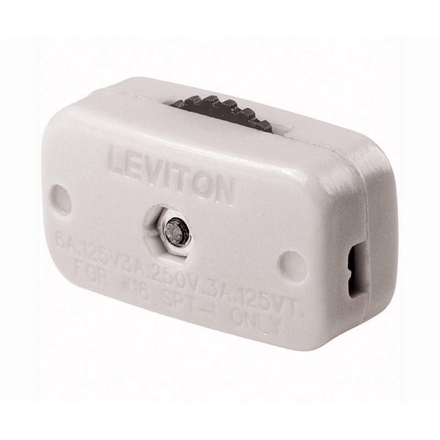 Cable Switch Leviton 3A, giratorio unipolar, en miniatura, blanco, paquete de 1