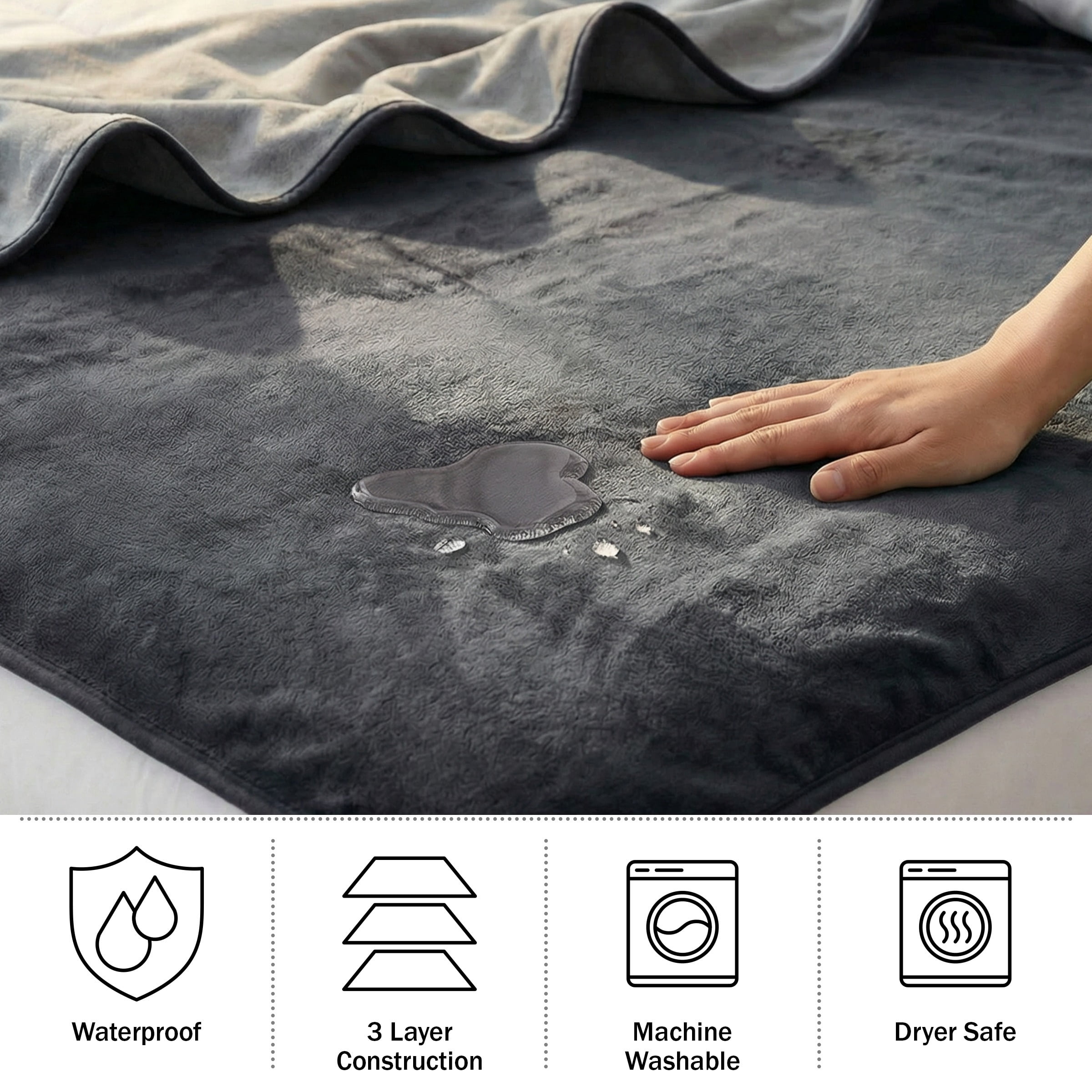 Lavish Home 80x80 Waterproof Blanket for Kids, Pets, and Outdoors (Gray)