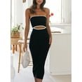 thumbnail image 5 of Women Tube Top Dresses Knit Strapless Cut Out Striped Midi Bodycon Dress Summer Backless Fitted Long Beach Dresses, 5 of 7