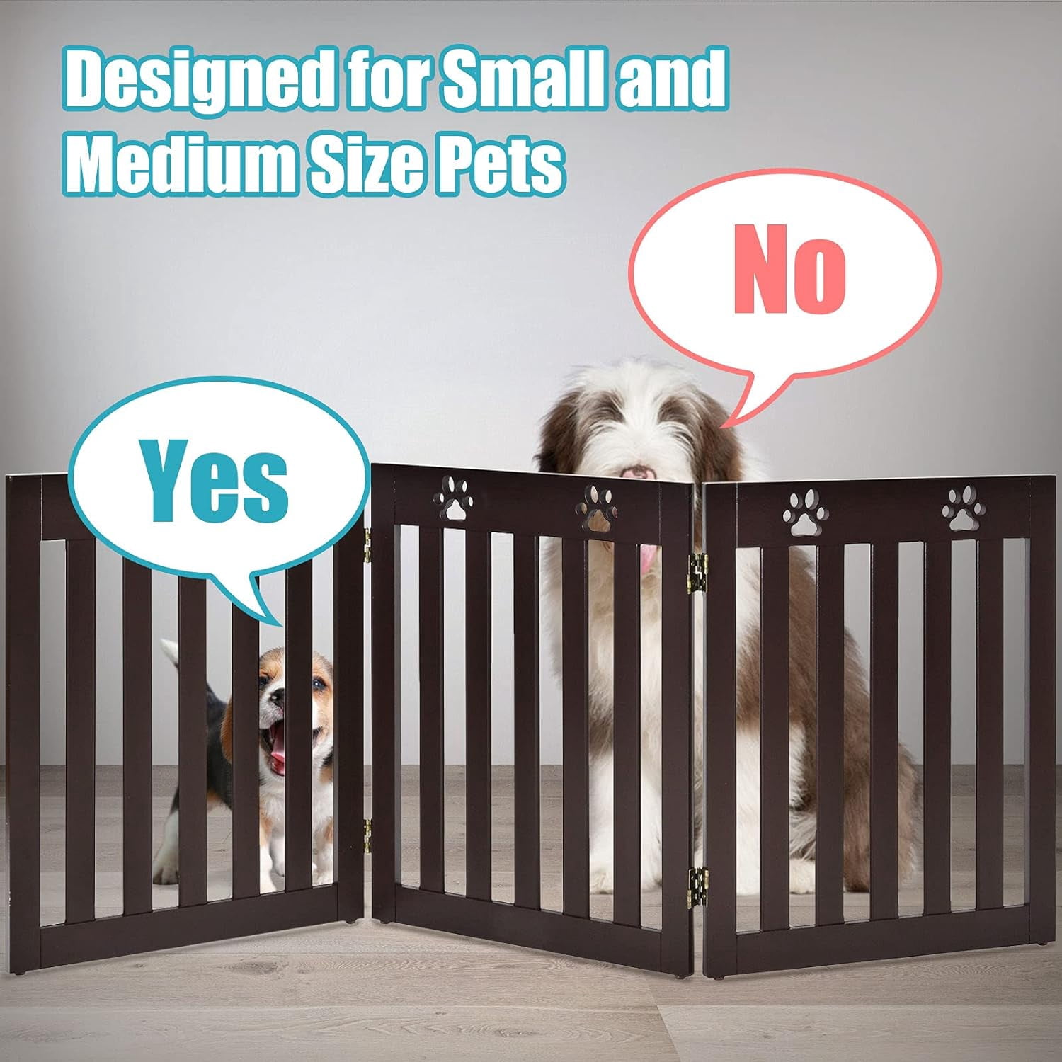 Freestanding Dog Gate, 3 Panel 60 in Wide 24 in Tall Pet Gates for Dogs, Dog Fences Indoor for House, Stairs, Doorways, Brown