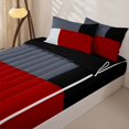 thumbnail image 3 of Erosebridal Modern Block Pattern Zipper Queen Comforter Set with Fitted Sheet and 2 Pillowcases,Geometric Grid Zipper Bedding Set,Gray Red White,Black Reversible, 3 of 6