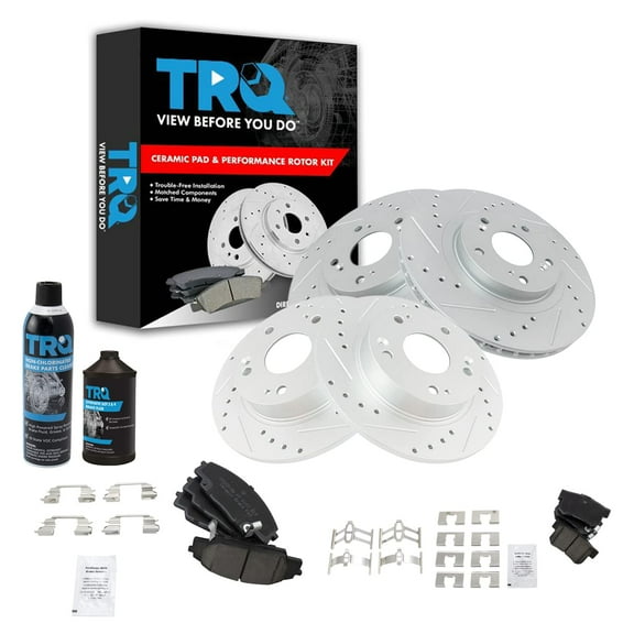 TRQ Front & Rear Performance Rotor & Ceramic Brake Pad Kit w/Chemicals BKA18154 Fits select: 2006-2011 HONDA CIVIC SI