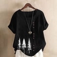 thumbnail image 2 of Cmfcve Women's Plus Size Tee Shirt Short Sleeve Round Neck Cotton Linen Gauze Tops Spruce Printed Henley Button Blouse, 2 of 4