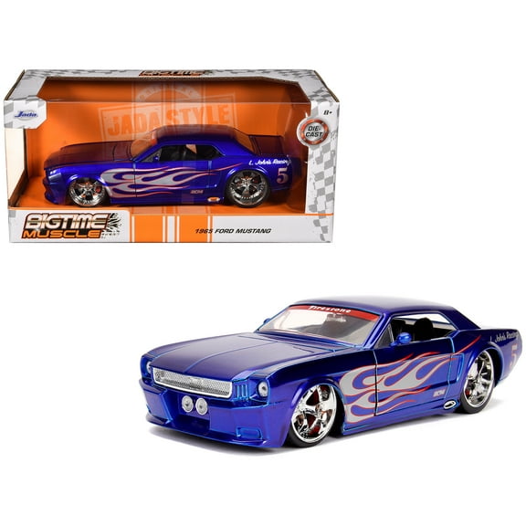 1965 Ford Mustang #5 "L. John's Racing" Candy Blue with Flame Graphics "Bigtime Muscle" Series 1/24 Diecast Model Car by Jada