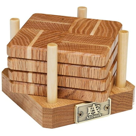 

Oak & Maple Wood Coasters End Grain with Base - Set of 4