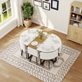 thumbnail image 5 of 7-Piece Oval Dining Set, White Faux Marble Table & 6 PU Leather Chairs, Modern Kitchen Furniture for Small Spaces & Apartment, 5 of 10