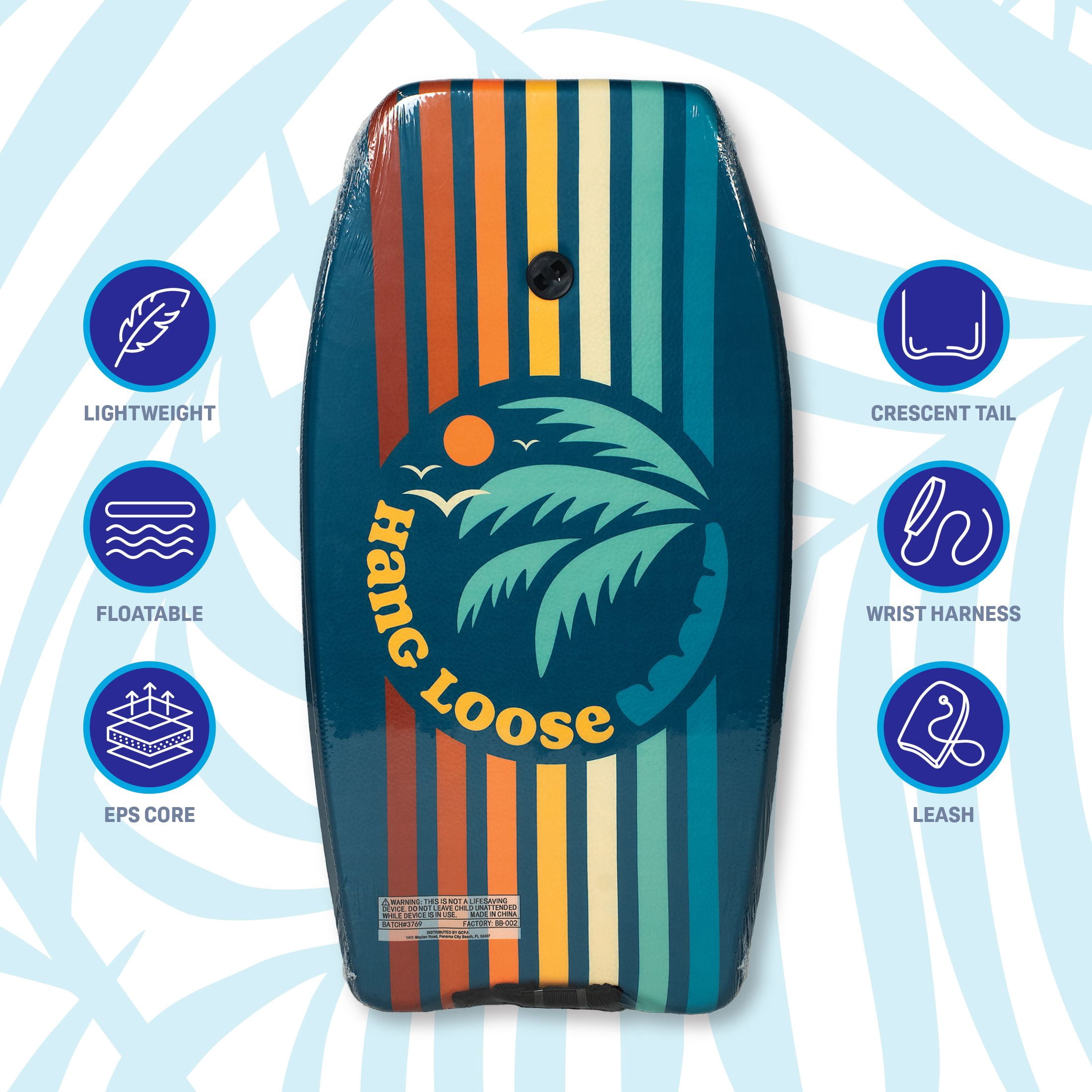 (2 pack) Bluewater Beach 33" Foam Bodyboard with Leash, 95-125 lbs., Hang Loose Print
