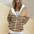 thumbnail image 2 of Charmgo Hoodies for Women, Women Fashion Autumn and Winter Warm Striped Jacket with Pocket Casual Long Sleeve Hooded Jacket Ladies Hooded Sweatshirt Zip Up Hoodie, Fall Clothes for Women 2024 Brown S, 2 of 5