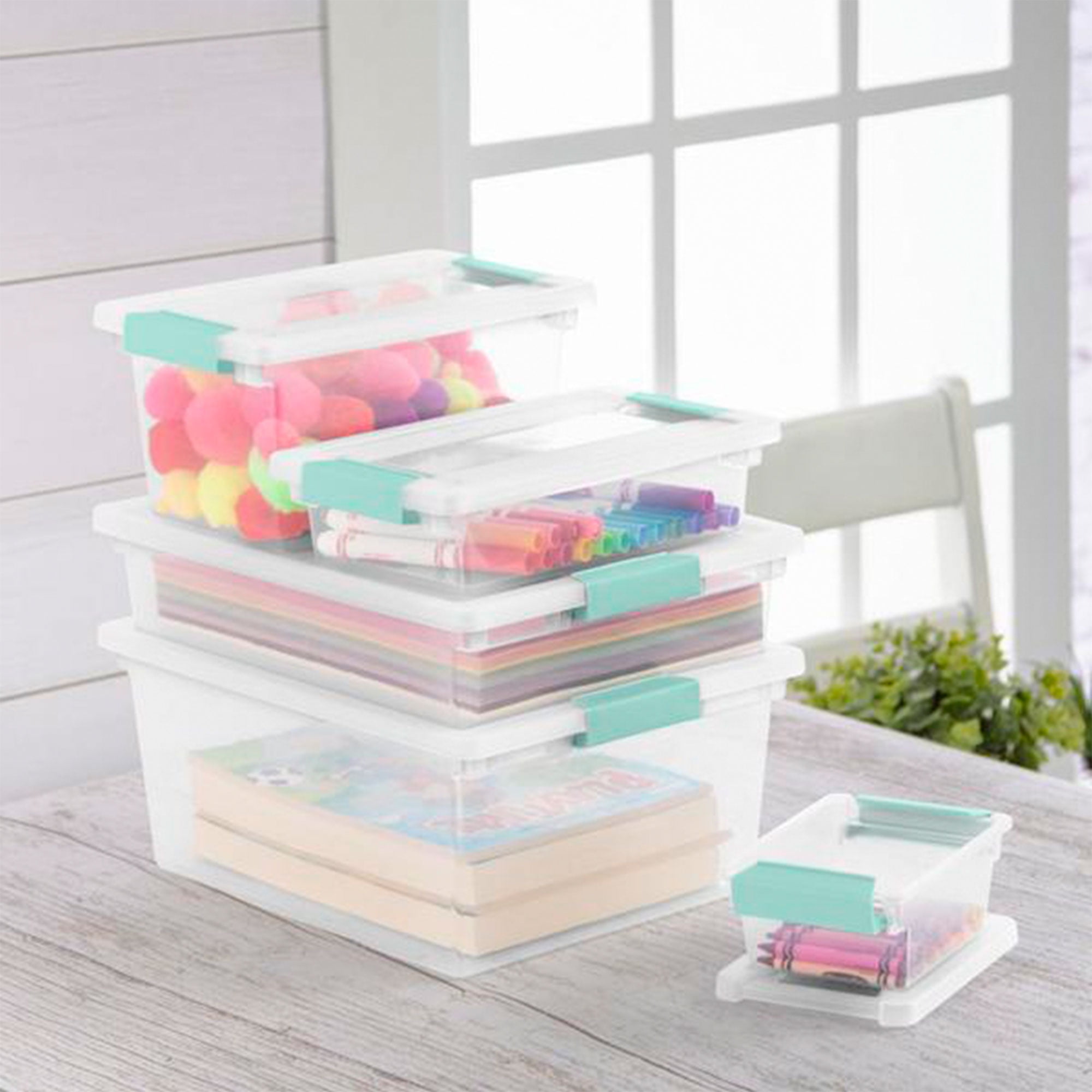 Sterilite Plastic Medium Clip Stacking Storage Box Container with Latching  Lid for Home, Office, Workspace, and Utility Space Organization, 24 Pack