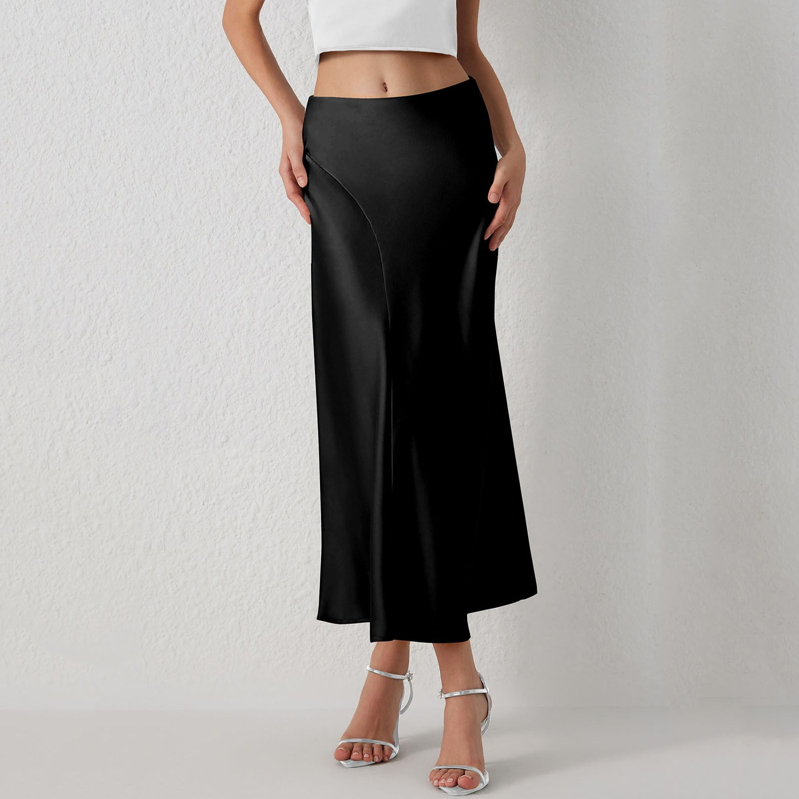 Jupe Midi Asymétrique Noire à Volants - Taille Haute élastique, Style Gothique Décontracté