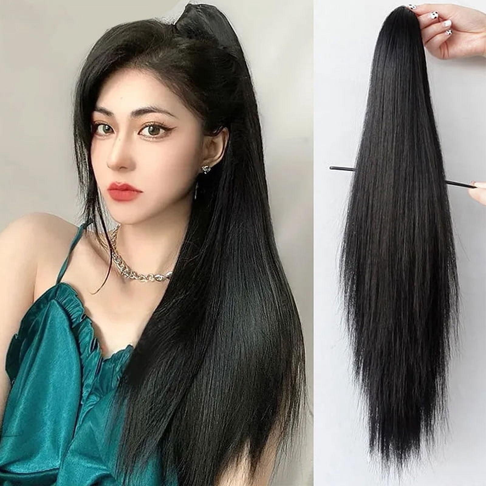 22Inches Long Straight Synthetic Claw Clip Ponytail Extension Brown Black Synthetic Ponytail Wig With Mini Claw Clip For Women