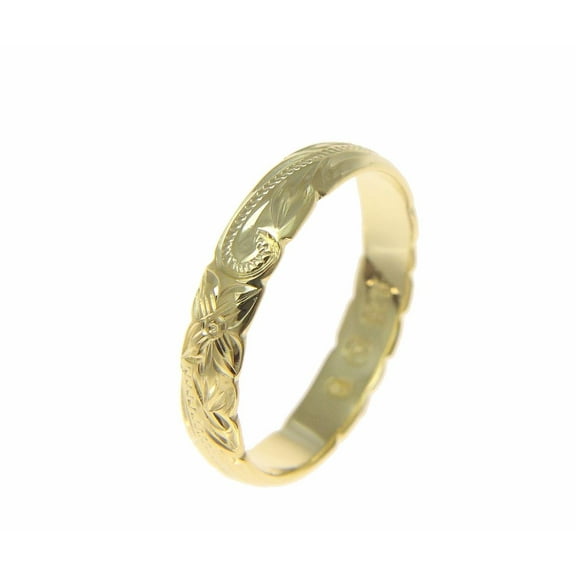 925 Sterling silver yellow gold plated 4mm Hawaiian scroll cut out edge ring band size 10.5