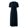 thumbnail image 5 of Hwmodou Female Midi Dresses Solid Color Short Sleeve V-Neck Sundress Maxi Casual Button Bow Wrap Clothes Vacation Holiday For Woman, 5 of 8
