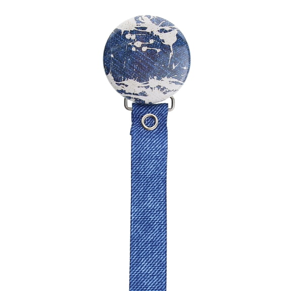 Stained Denim Pacifier Clip with Denim Ribbon