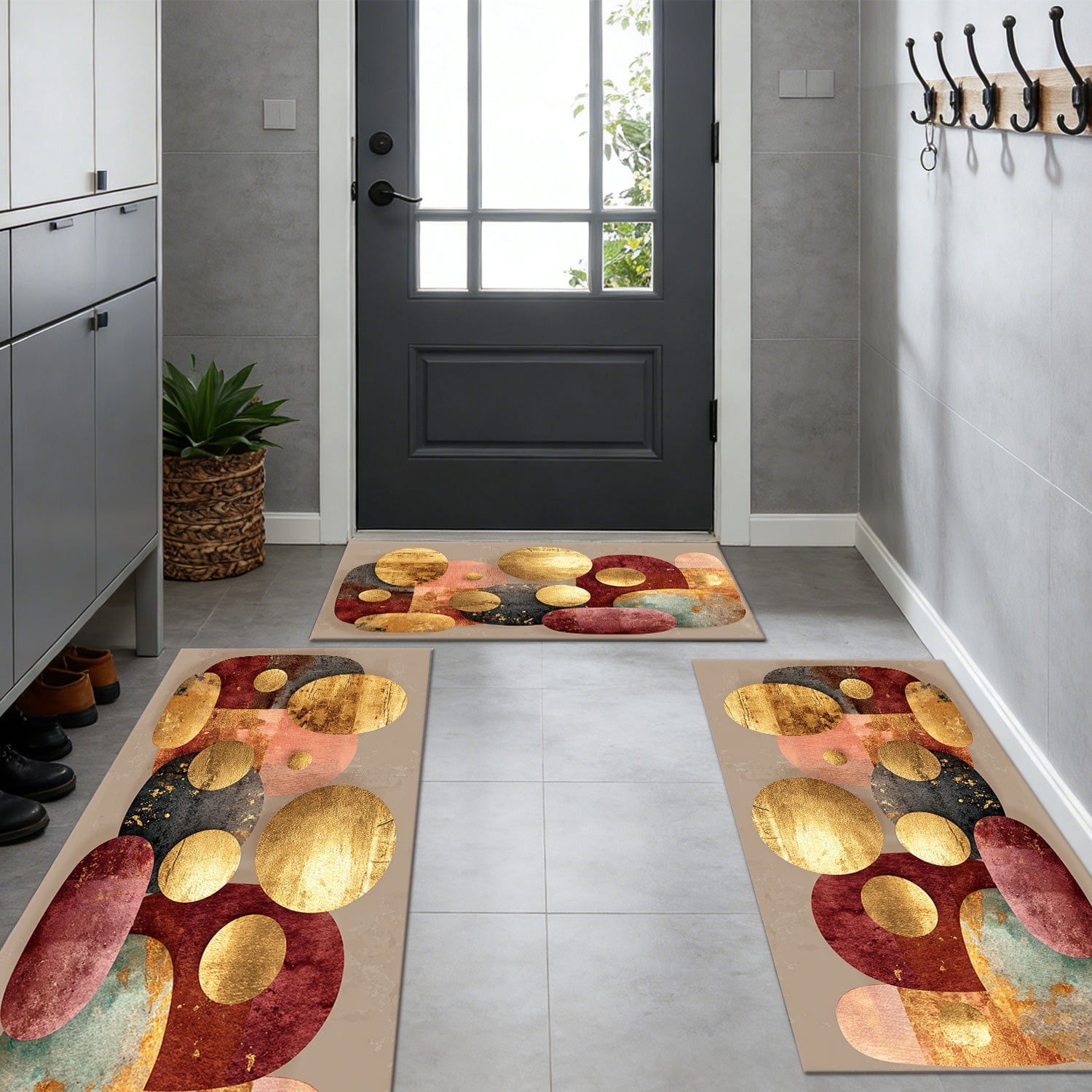 3 Piece Kitchen Rug Set, Non-Slip And Washable, Abstract Pattern Kitchen Hallway Rug, Soft And Comfortable, Suitable For Sinks, Floors, Entrances, Hallways and Bathrooms