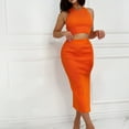 thumbnail image 2 of REORIAFEE Two Piece Sets for Women Beach Vacation Outfits Fashion Summer Women Sexy Round Neck Casual Blouses Dresses Shirts Sets Orange XXL, 2 of 9