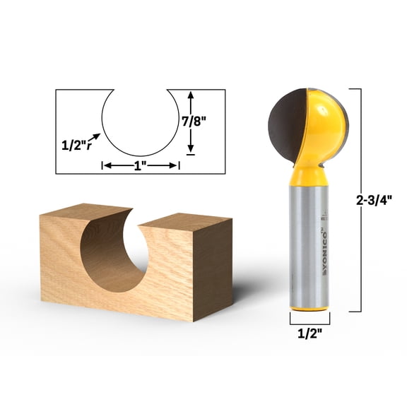 Yonico 1" Diameter Ball End Grooving Router Bit - 1/2" Shank - 14074