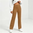 thumbnail image 7 of Women Button Decor Elastic High Waist Wide Leg Pants, Loose Casual Solid Trousers, Daily Street Lounge Pants with Side Pockets Khaki L(L), 7 of 7